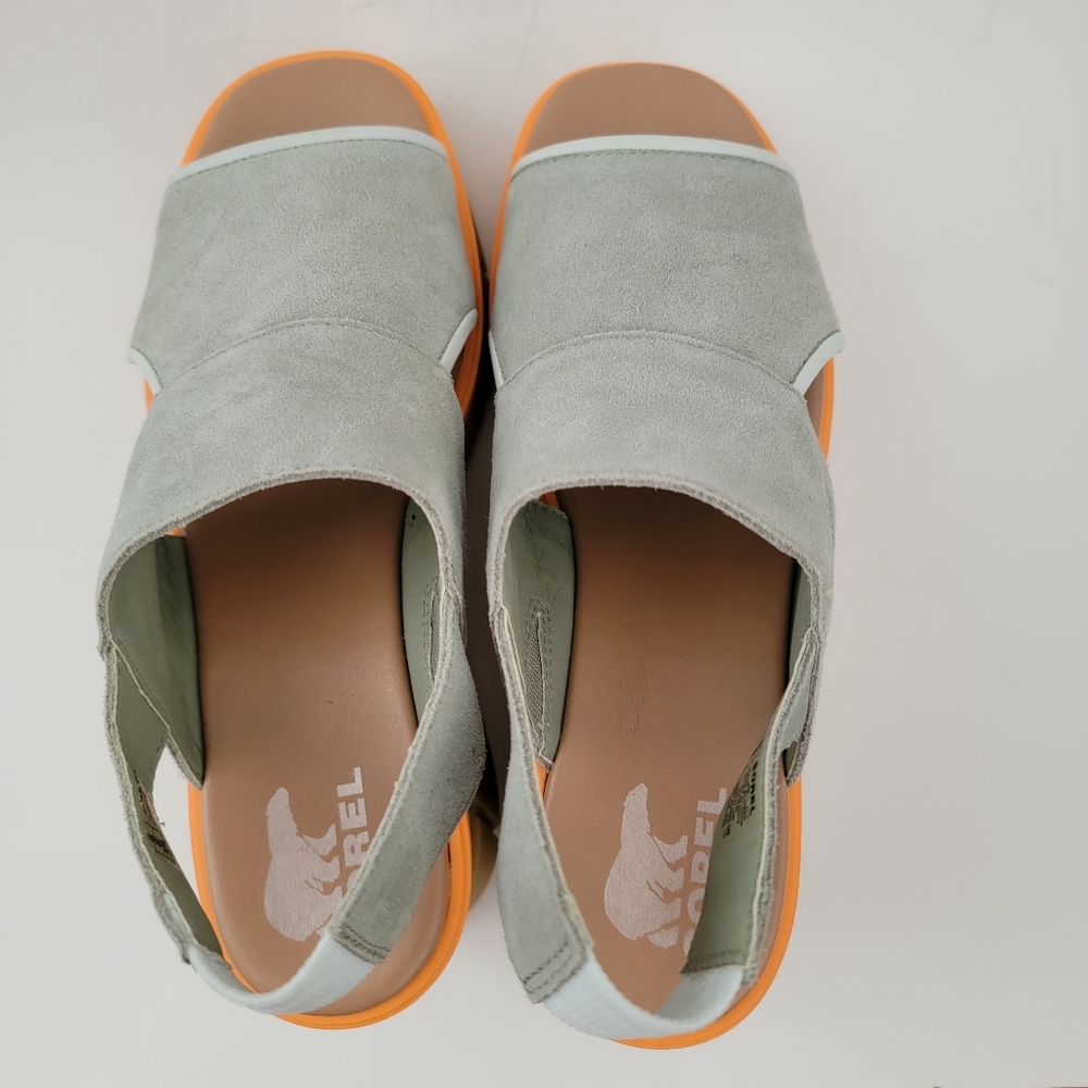 Sorel Gray Leather Joanie III Slingback Platform Wedge Heel Open Toe Sandals 8 - Picture 7 of 10